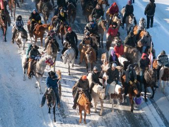 Dakota 38+2 Wokiksuye riders finish the last stretch of their 330-mile ride along Riverfront Avenue in Mankato on their way to Reconciliation Park in 2022.