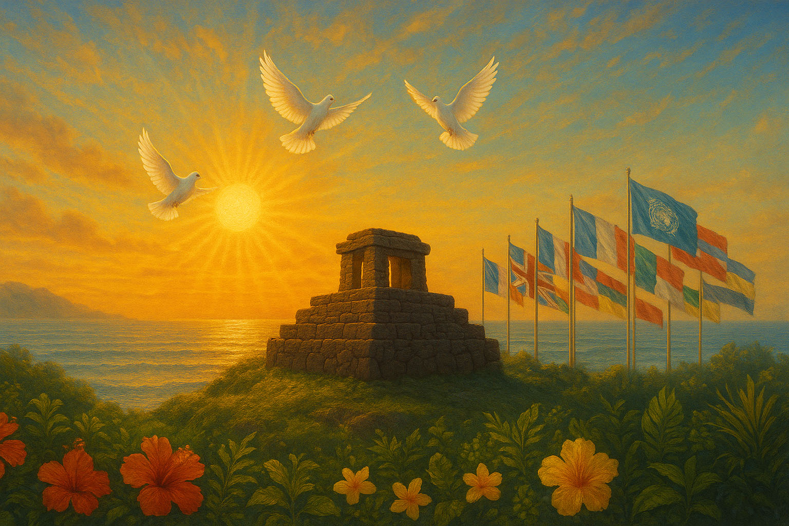 Sunrise Over Heiau and Ocean