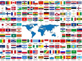 Multiple international flags symbolizing global diplomacy for the Royal Ministry of Foreign Affairs of the Kingdom of Hawaiʻi